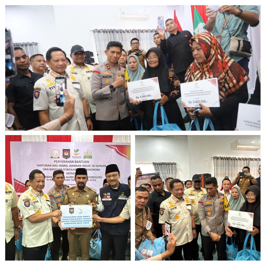 Kapolda Aceh Hadiri Penyerahan Bantuan oleh Mendagri dan Mensos bagi Korban Banjir di Aceh Timur