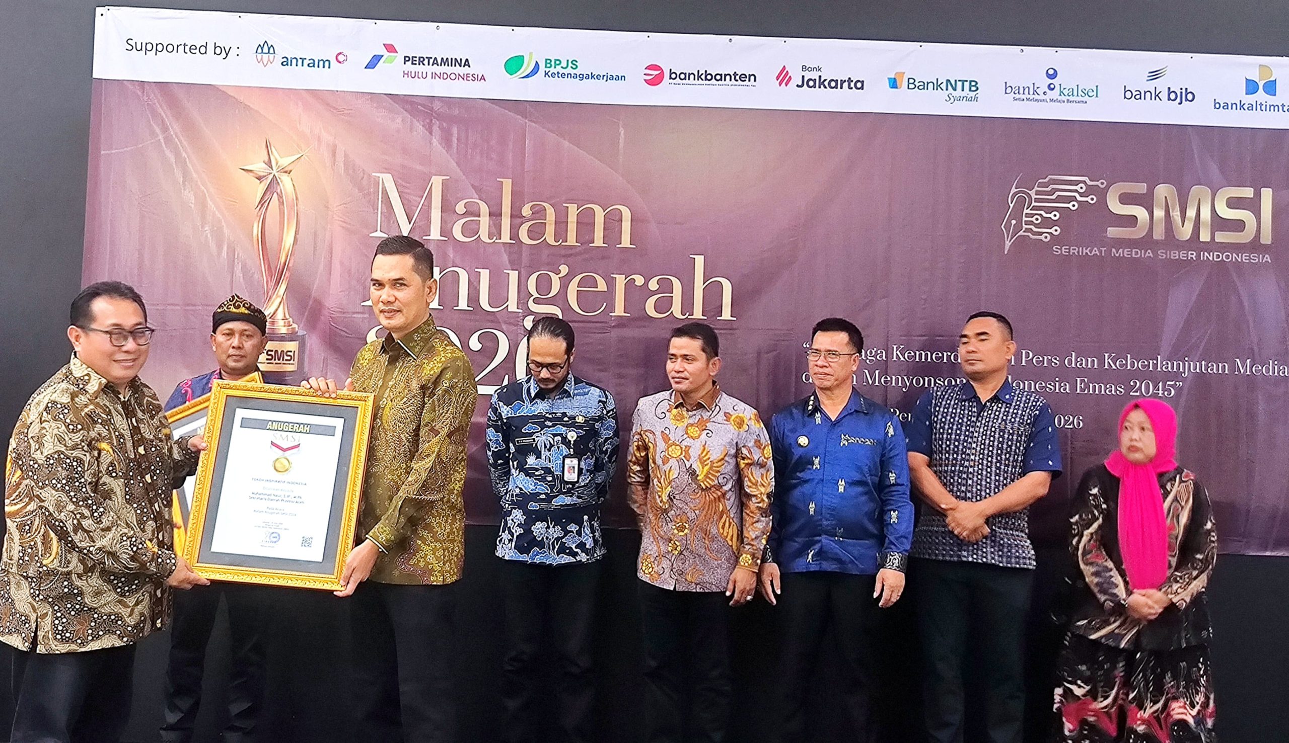 Sekda Aceh M. Nasir Syamaun Raih Anugerah Tokoh Inspiratif Nasional 2026 dari SMSI
